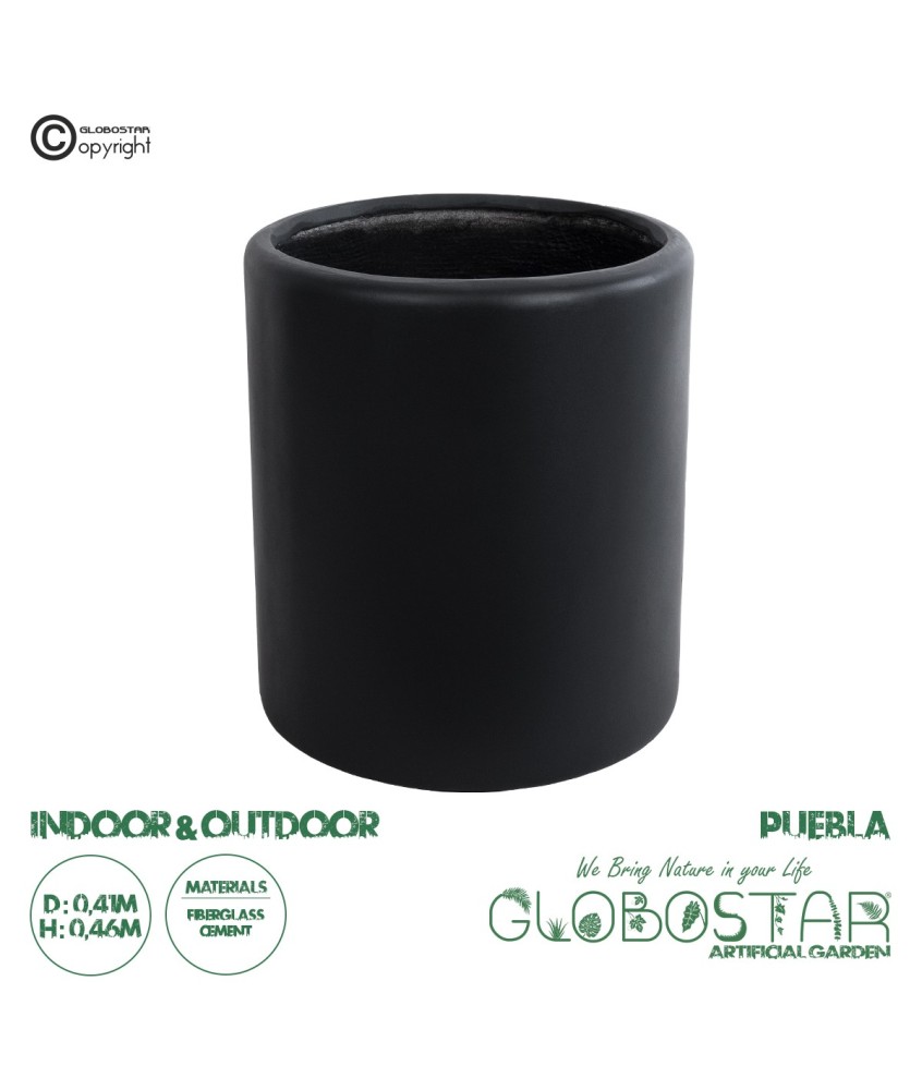 GloboStar® Artificial Garden PUEBLA 20698 Διακοσμητικό Πολυεστερικό Τσιμεντένιο Κασπώ Γλάστρα - Flower Pot Μαύρο Φ41 x Υ46cm